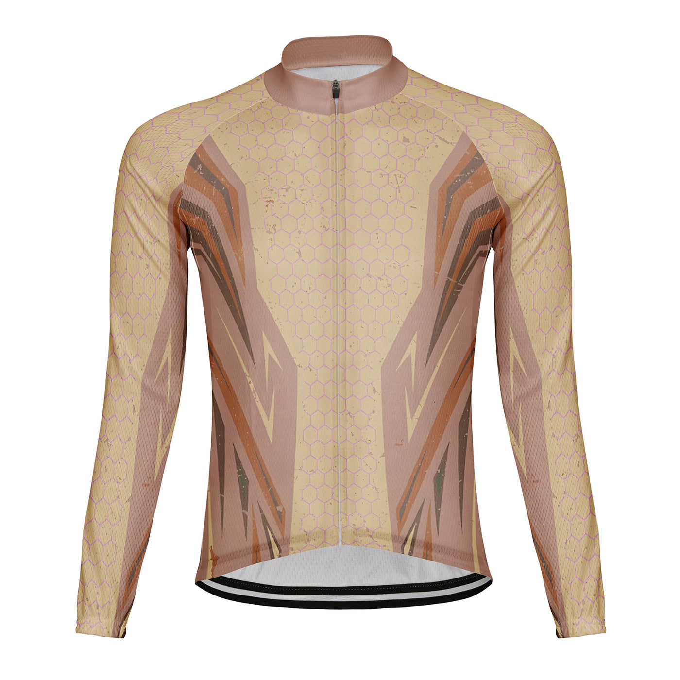 Customized Warm Brown Honeycomb Men's Winter Thermal Fleece Cycling Jersey Long Sleeve