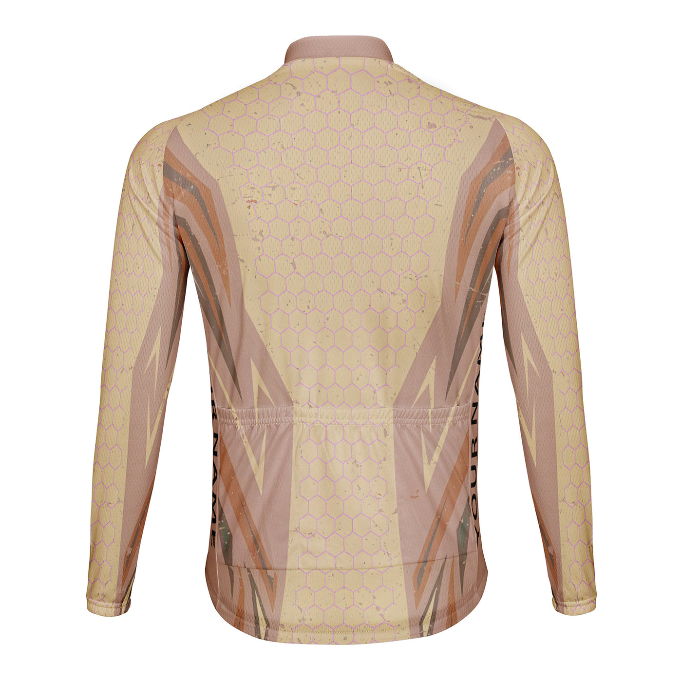 Customized Warm Brown Honeycomb Men's Winter Thermal Fleece Cycling Jersey Long Sleeve