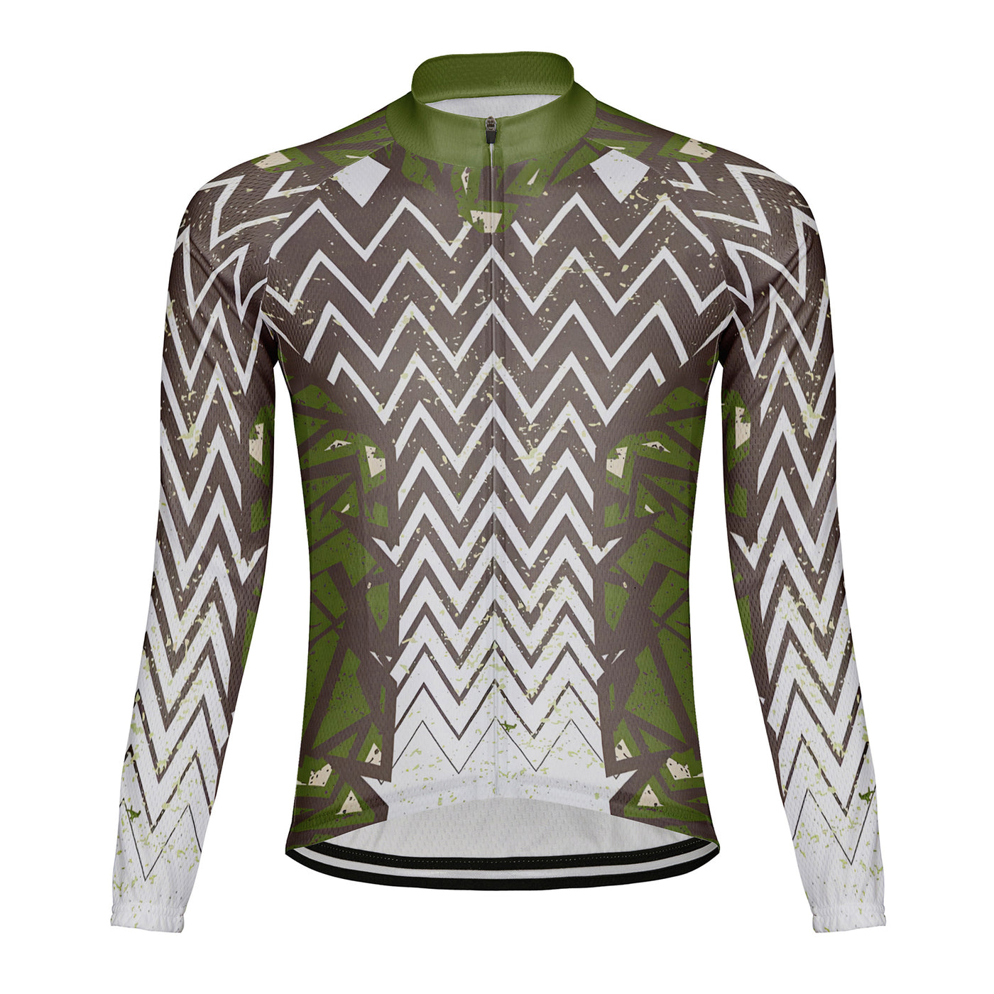 Customized Green Field Sawtooth Men's Winter Thermal Fleece Cycling Jersey Long Sleeve