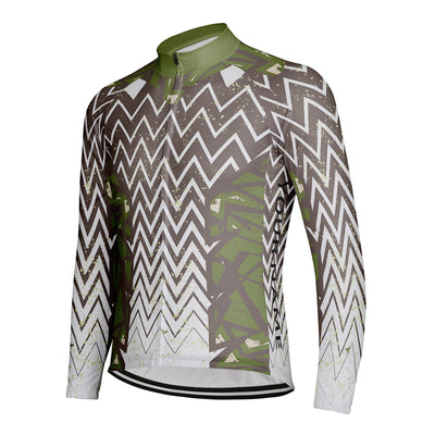 Customized Green Field Sawtooth Men's Winter Thermal Fleece Cycling Jersey Long Sleeve