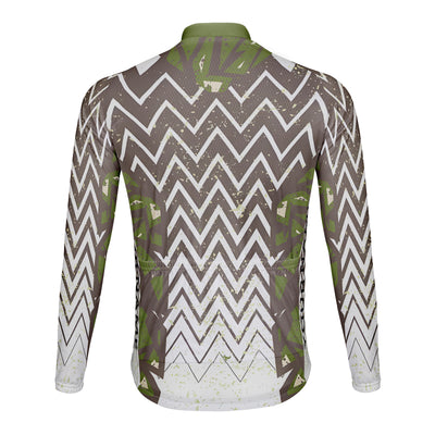 Customized Green Field Sawtooth Men's Winter Thermal Fleece Cycling Jersey Long Sleeve