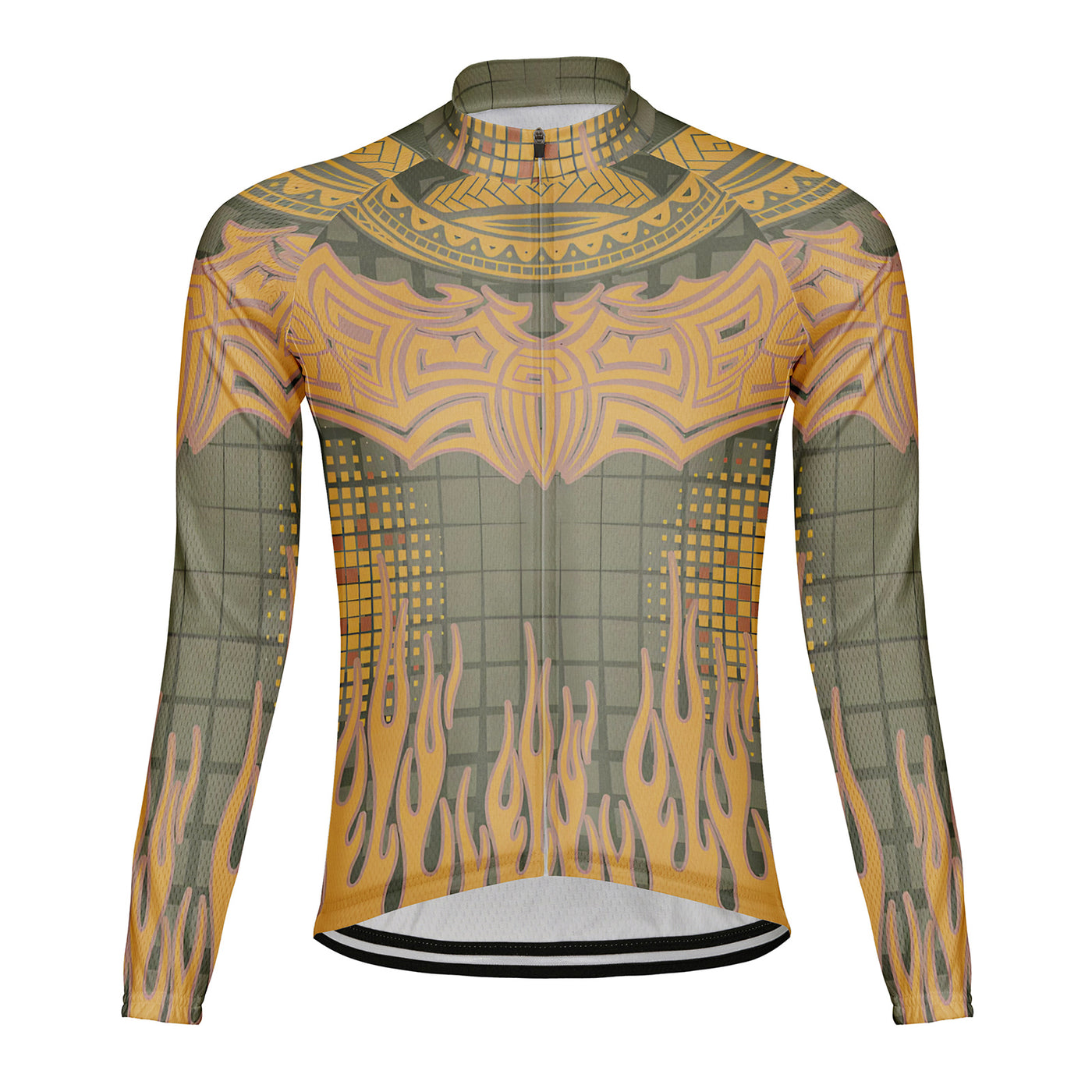 Customized Warm Yellow Flame Men's Cycling Jersey Long Sleeve
