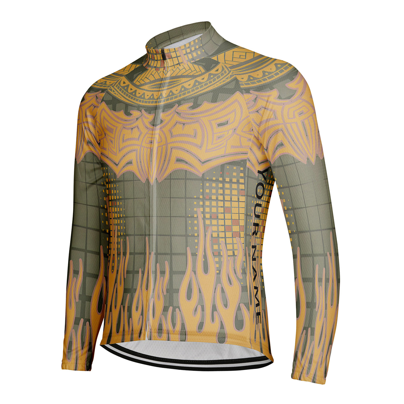 Customized Warm Yellow Flame Men's Cycling Jersey Long Sleeve