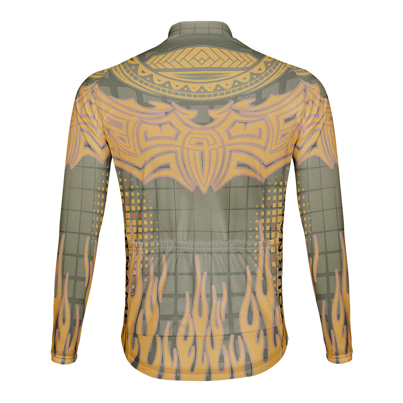 Customized Warm Yellow Flame Men's Cycling Jersey Long Sleeve