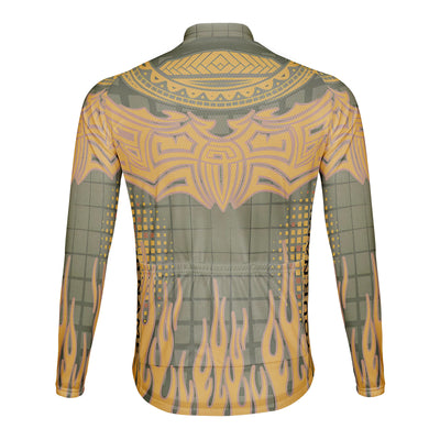 Customized Warm Yellow Flame Men's Cycling Jersey Long Sleeve