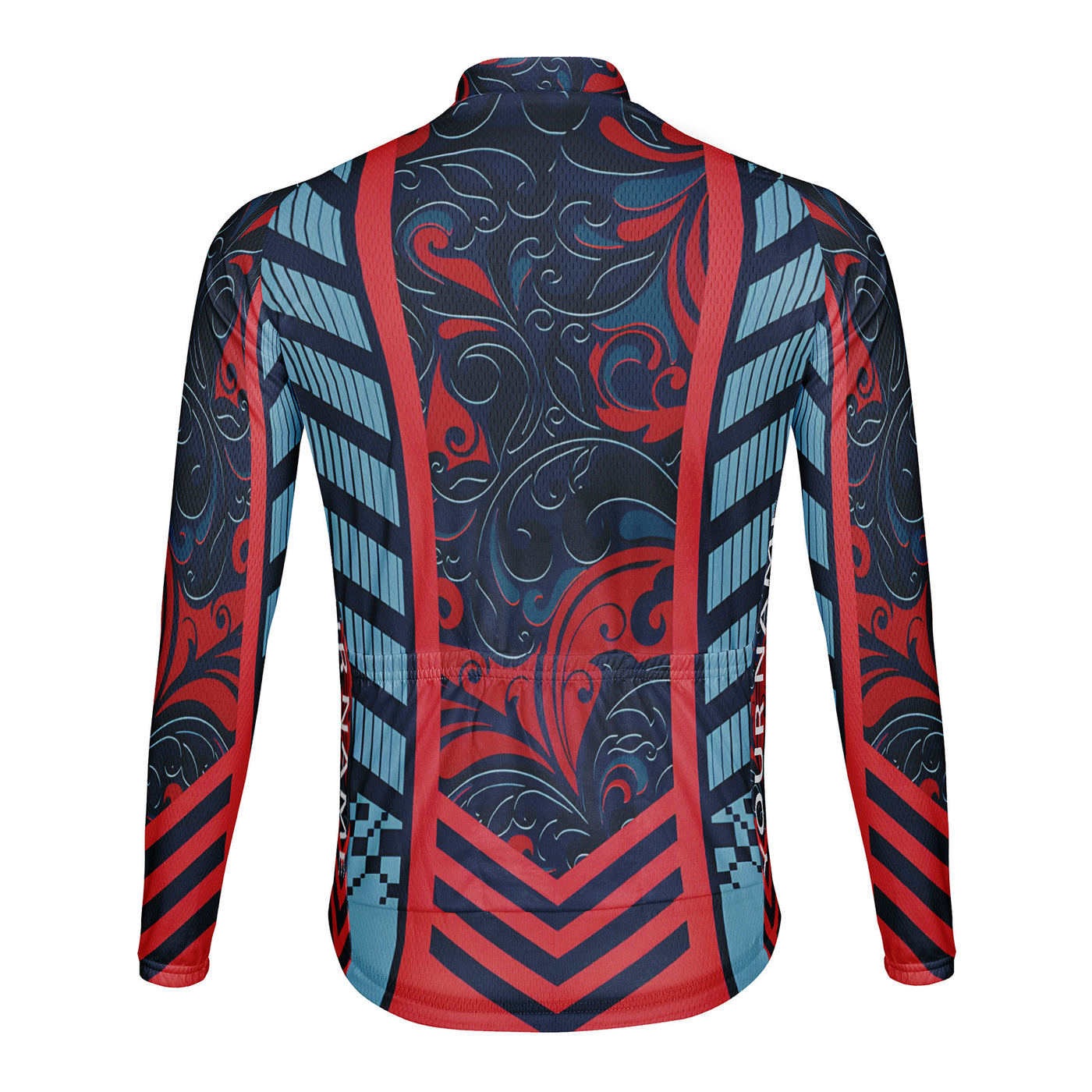Customized Red And Blue Curly Grass Pattern Men's Cycling Jersey Long Sleeve