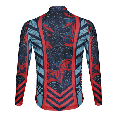 Customized Red And Blue Curly Grass Pattern Men's Cycling Jersey Long Sleeve