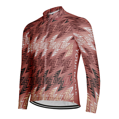 Customized Red Brown Lightning Phantom Men's Winter Thermal Fleece Cycling Jersey Long Sleeve