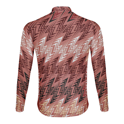 Customized Red Brown Lightning Phantom Men's Winter Thermal Fleece Cycling Jersey Long Sleeve