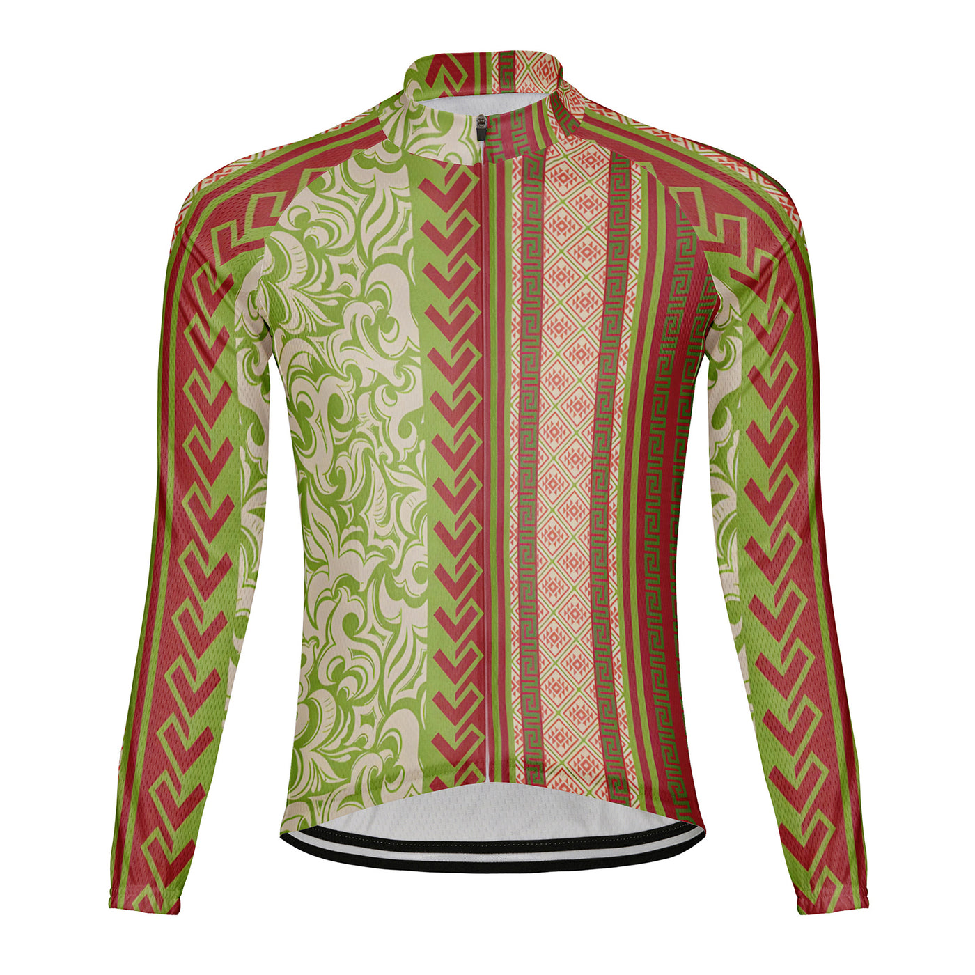 Customized Geometric Ornamentation Of Rolled Grass Men's Cycling Jersey Long Sleeve