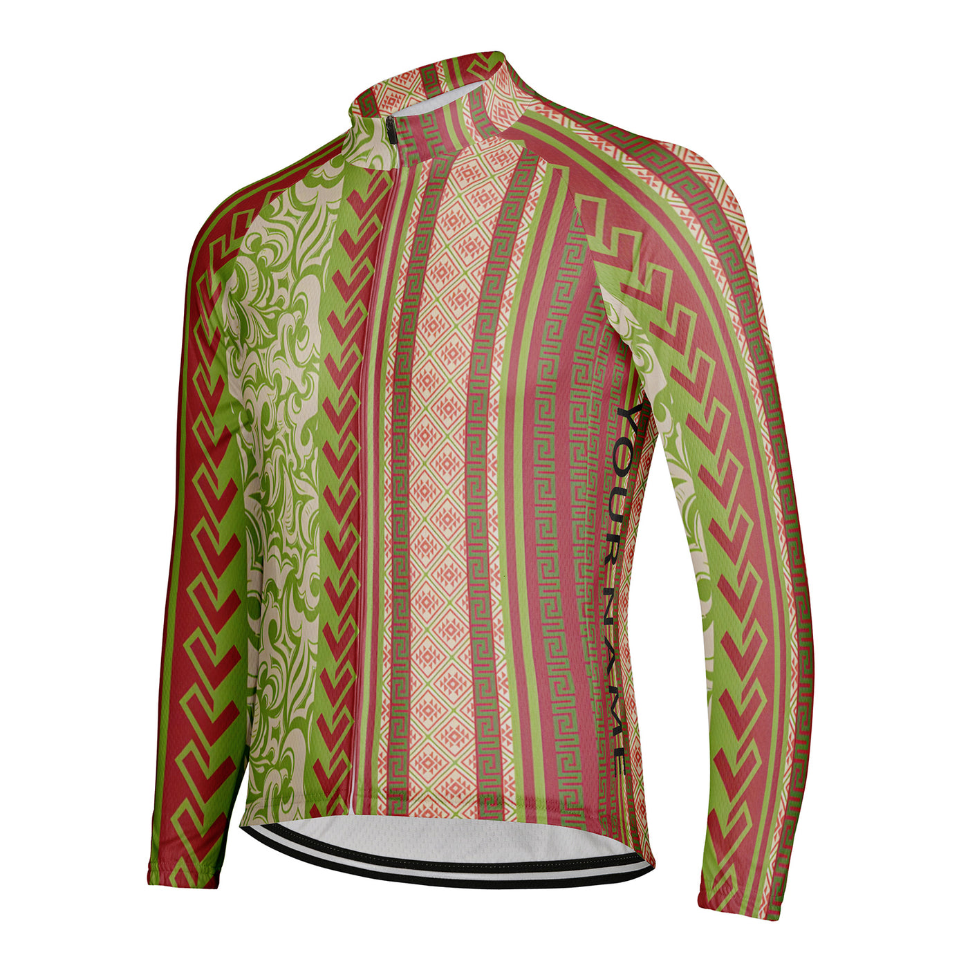Customized Geometric Ornamentation Of Rolled Grass Men's Cycling Jersey Long Sleeve
