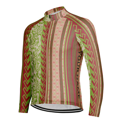 Customized Geometric Ornamentation Of Rolled Grass Men's Cycling Jersey Long Sleeve