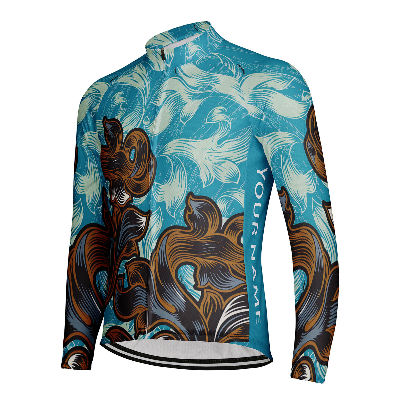 Customized Goldfish Curled Grass Pattern Men's Cycling Jersey Long Sleeve