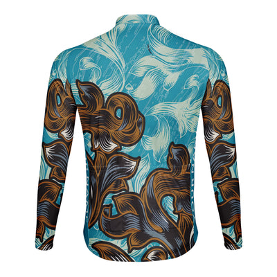 Customized Goldfish Curled Grass Pattern Men's Winter Thermal Fleece Cycling Jersey Long Sleeve