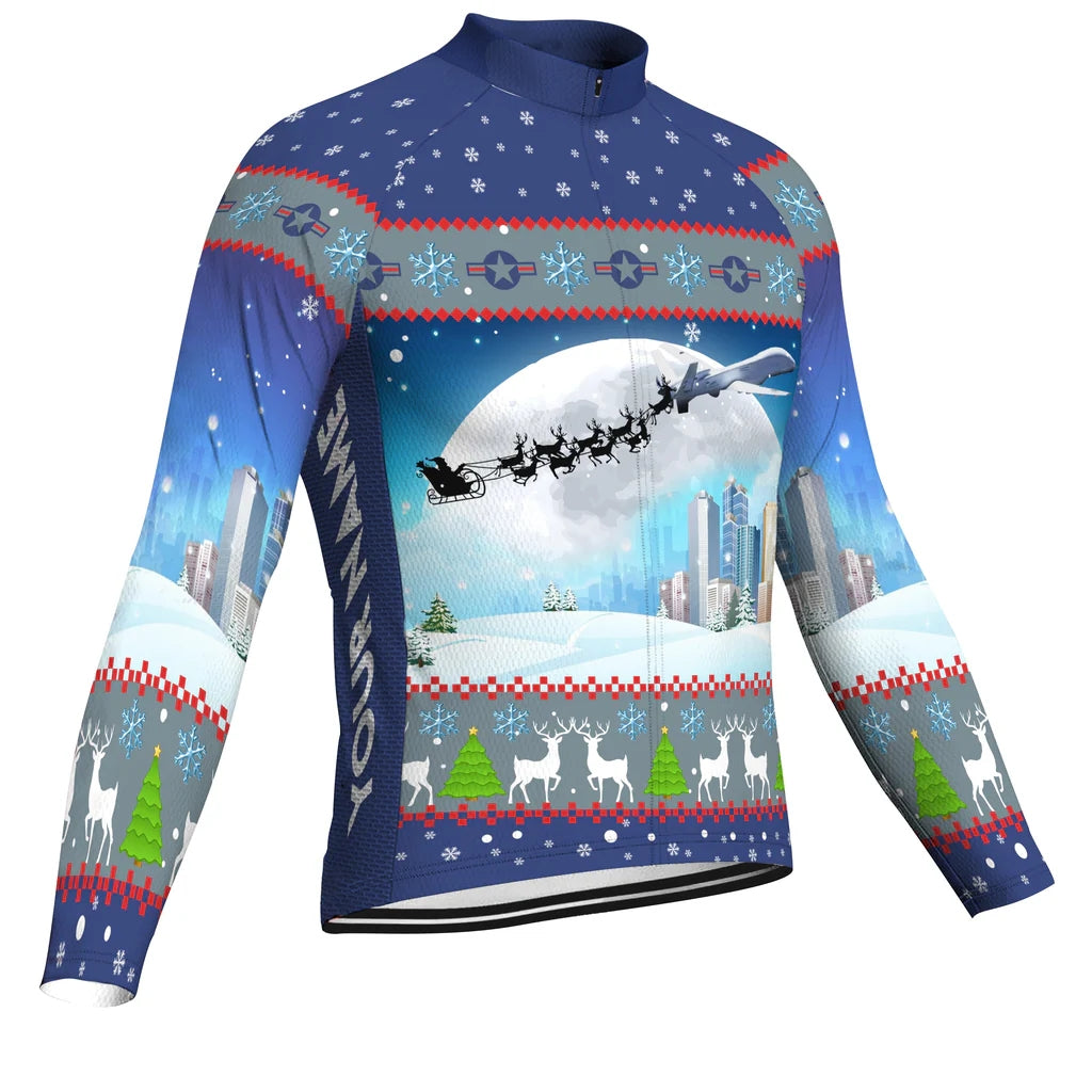 Customized Sleigh Christmas Men's Cycling Jersey Long Sleeve