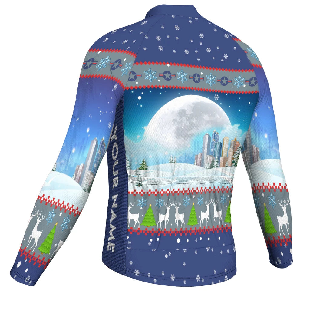 Customized Sleigh Christmas Men's Cycling Jersey Long Sleeve