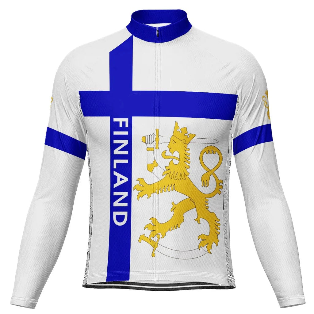 Customized Finland Men's Winter Thermal Fleece Cycling Jersey Long Sleeve