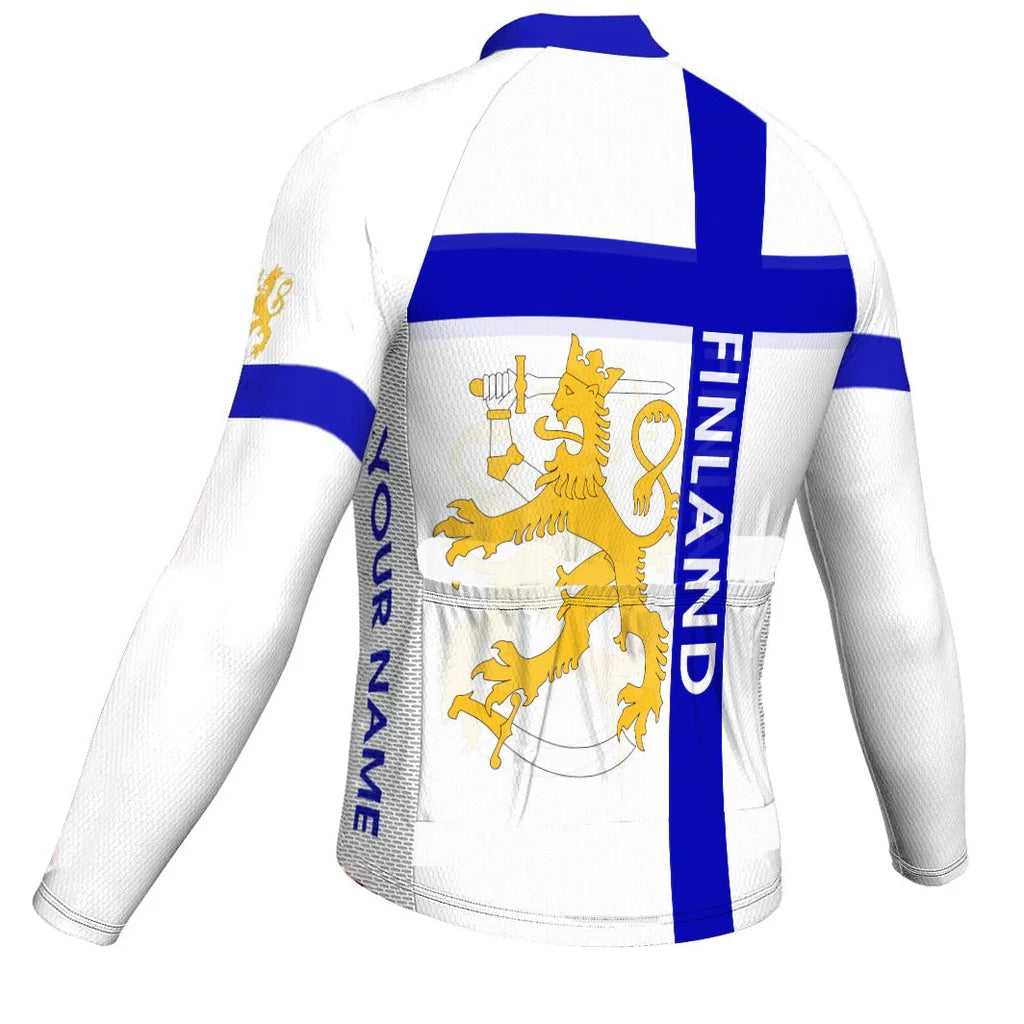 Customized Finland Men's Winter Thermal Fleece Cycling Jersey Long Sleeve