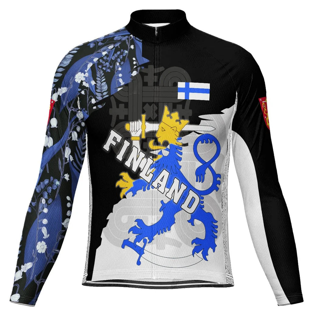 Customized Finland Men's Winter Thermal Fleece Cycling Jersey Long Sleeve