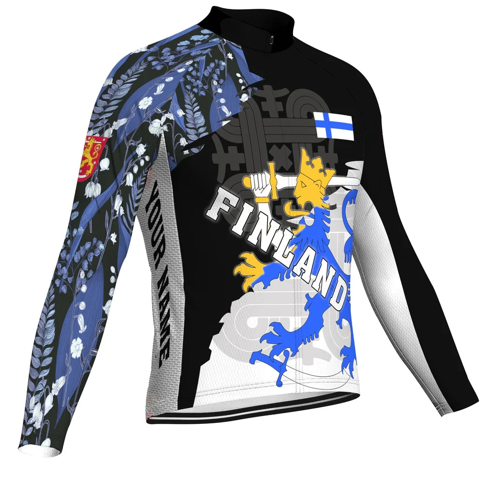 Customized Finland Men's Winter Thermal Fleece Cycling Jersey Long Sleeve