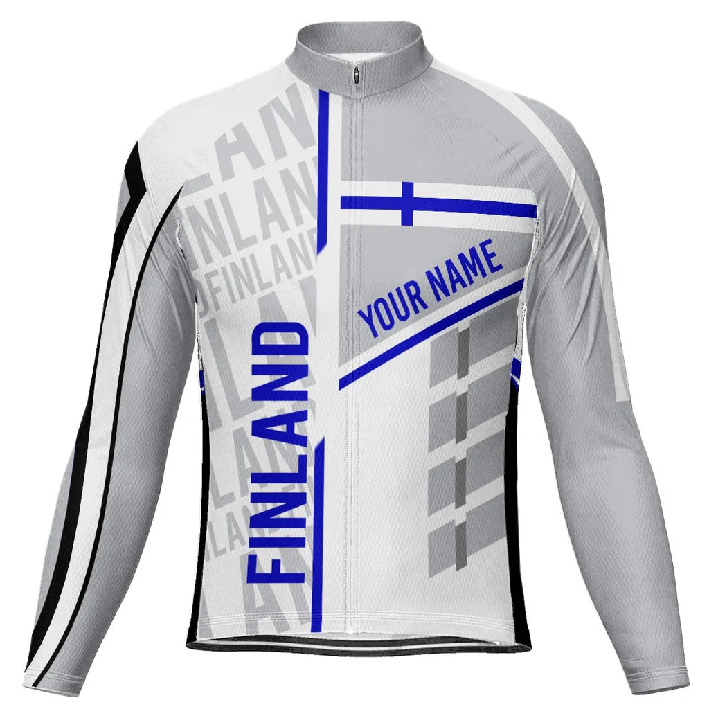 Customized Finland Men's Winter Thermal Fleece Cycling Jersey Long Sleeve