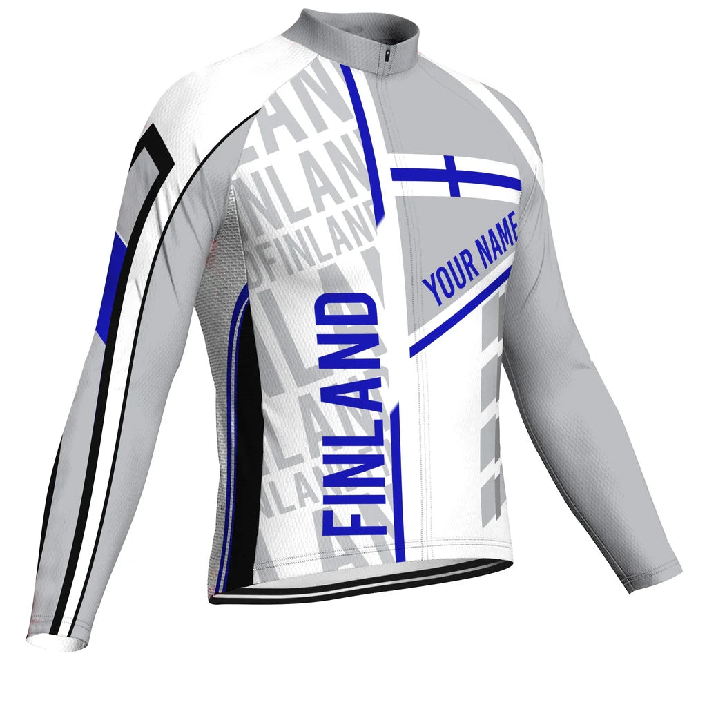 Customized Finland Men's Winter Thermal Fleece Cycling Jersey Long Sleeve