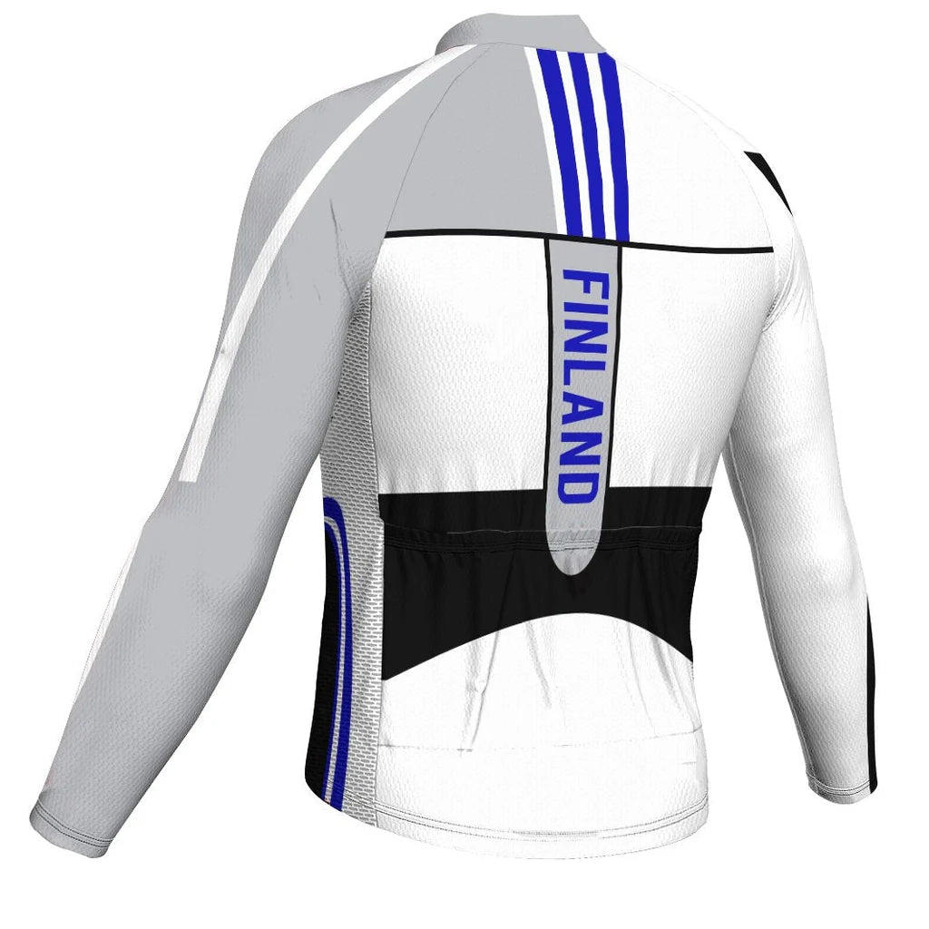 Customized Finland Men's Winter Thermal Fleece Cycling Jersey Long Sleeve