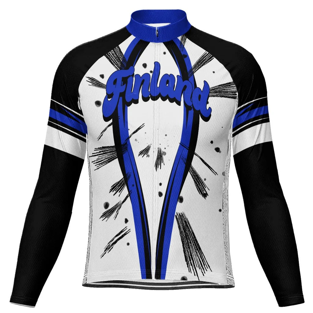 Customized Finland Men's Winter Thermal Fleece Cycling Jersey Long Sleeve
