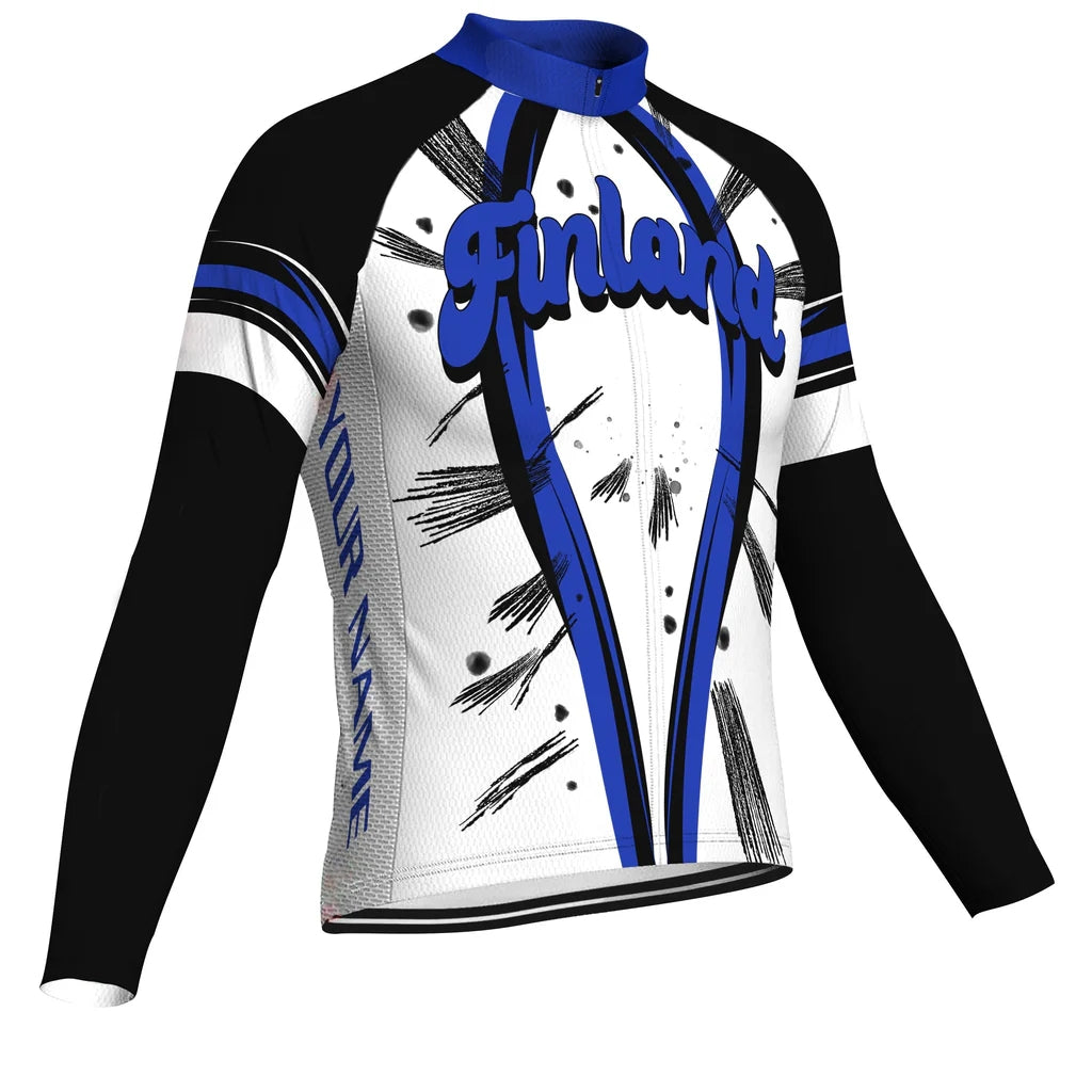 Customized Finland Men's Winter Thermal Fleece Cycling Jersey Long Sleeve