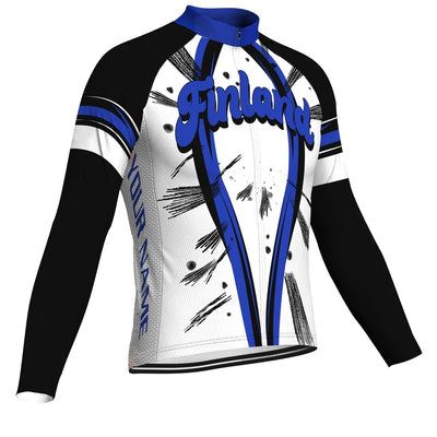 Customized Finland Men's Winter Thermal Fleece Cycling Jersey Long Sleeve