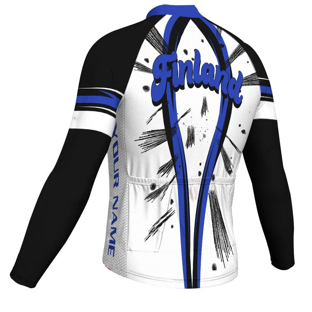 Customized Finland Men's Winter Thermal Fleece Cycling Jersey Long Sleeve