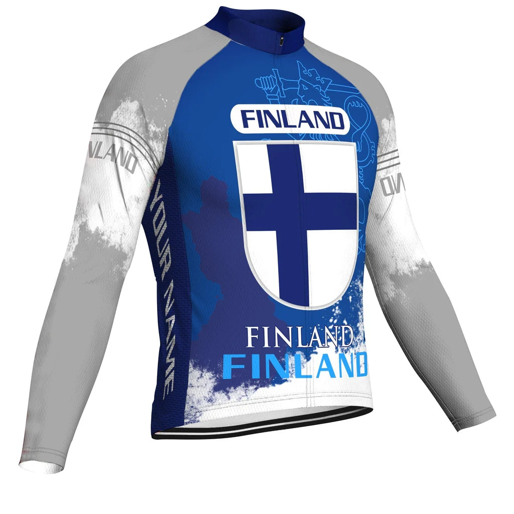 Customized Finland Men's Winter Thermal Fleece Cycling Jersey Long Sleeve