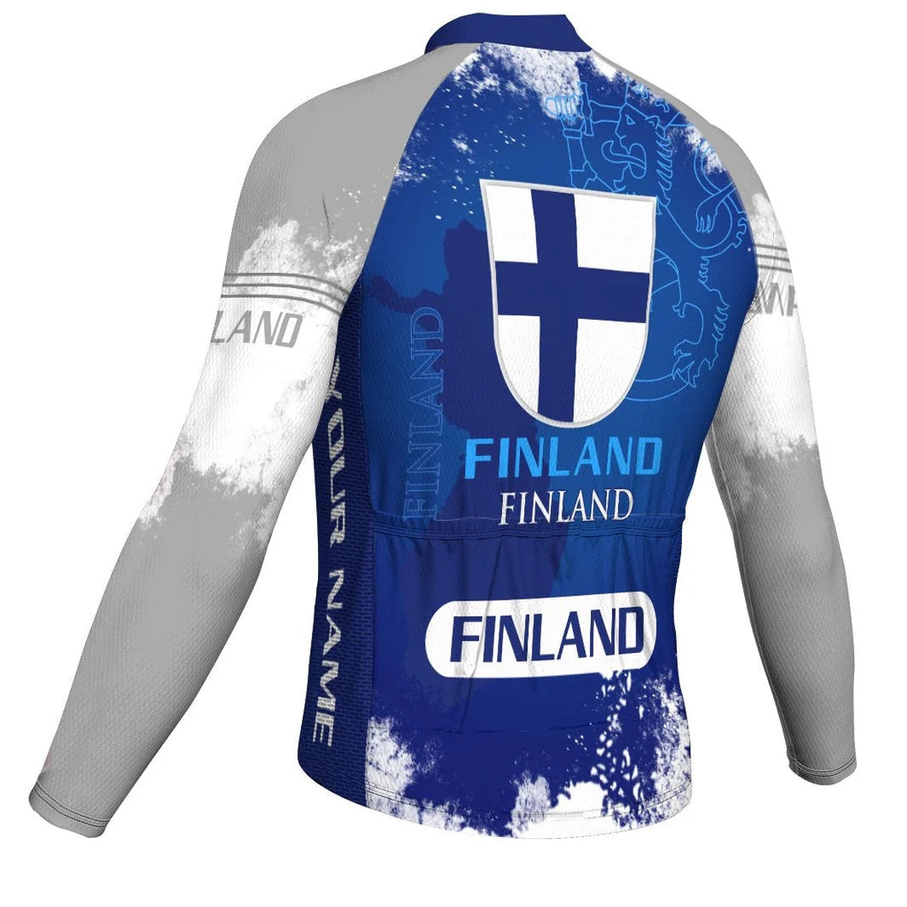 Customized Finland Men's Winter Thermal Fleece Cycling Jersey Long Sleeve