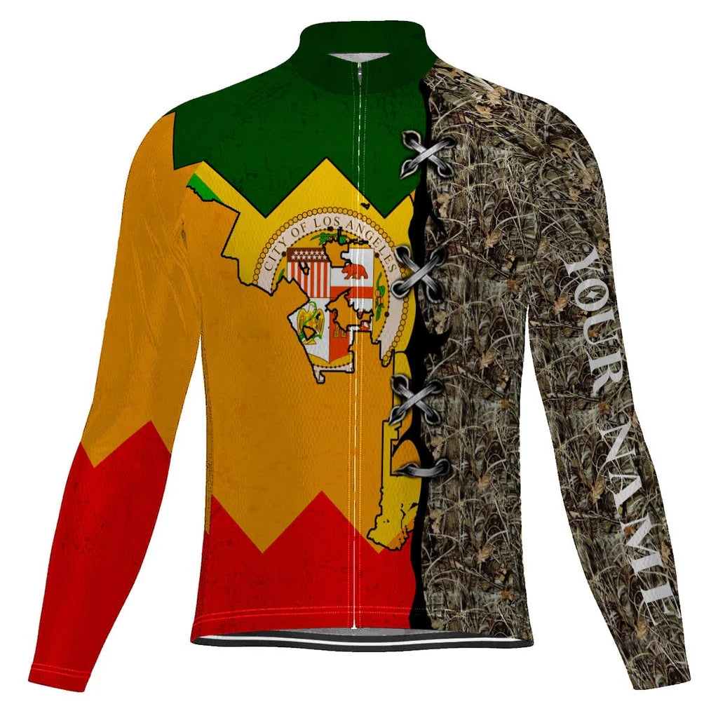 Customized Los Angeles Men's Winter Thermal Fleece Cycling Jersey Long Sleeve