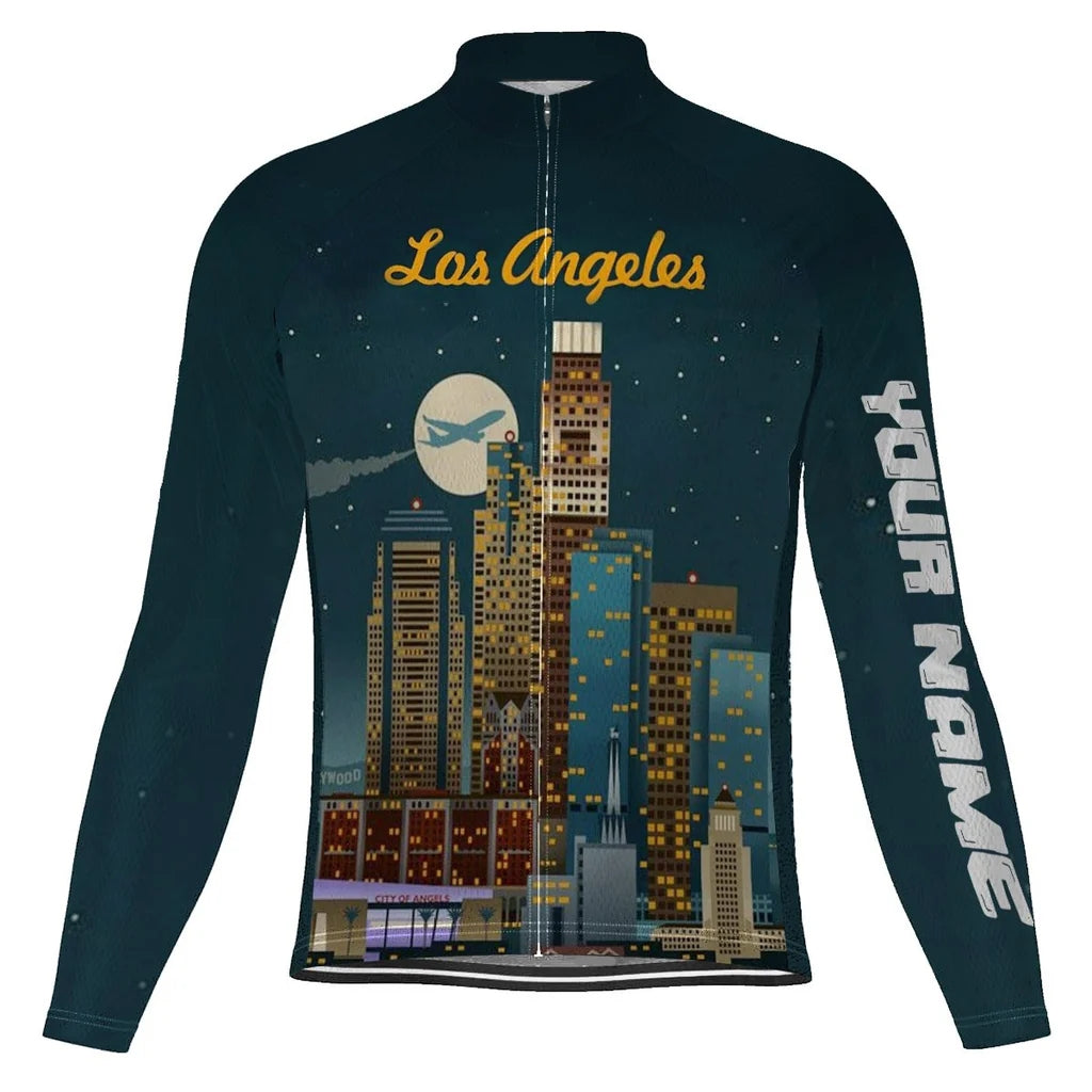 Customized Los Angeles Men's Winter Thermal Fleece Cycling Jersey Long Sleeve