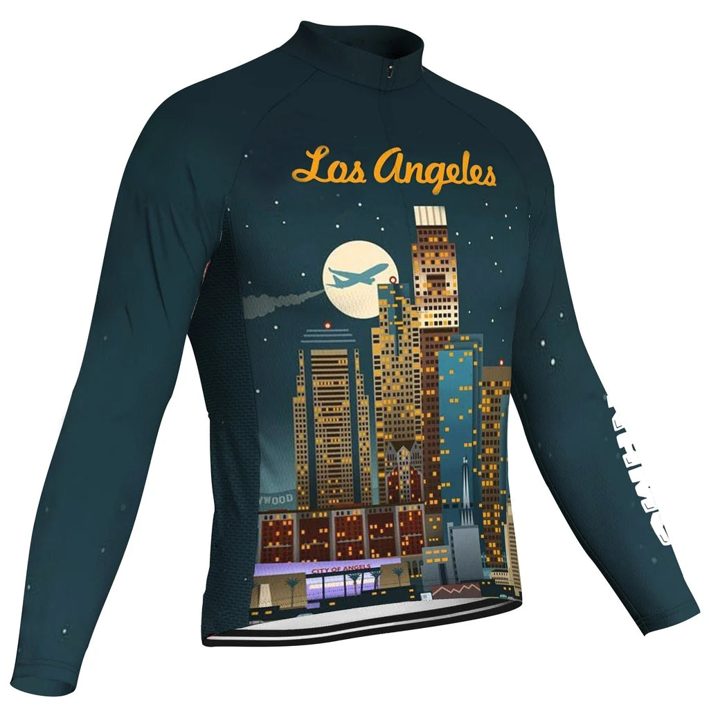 Customized Los Angeles Men's Winter Thermal Fleece Cycling Jersey Long Sleeve
