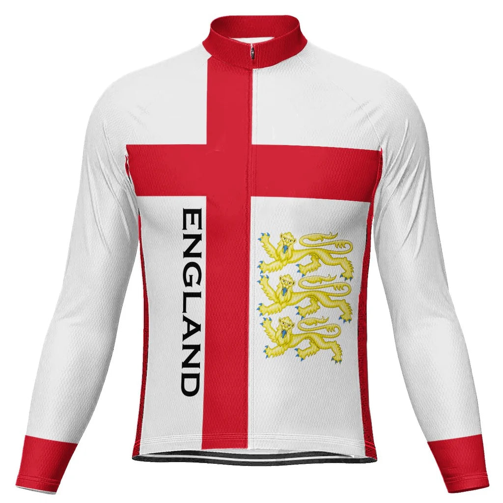 Customized England Men's Winter Thermal Fleece Cycling Jersey Long Sleeve