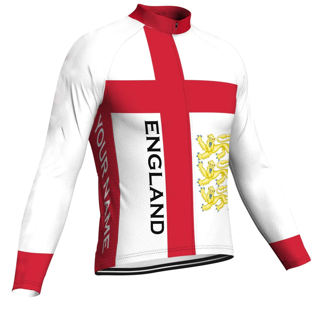 Customized England Men's Winter Thermal Fleece Cycling Jersey Long Sleeve