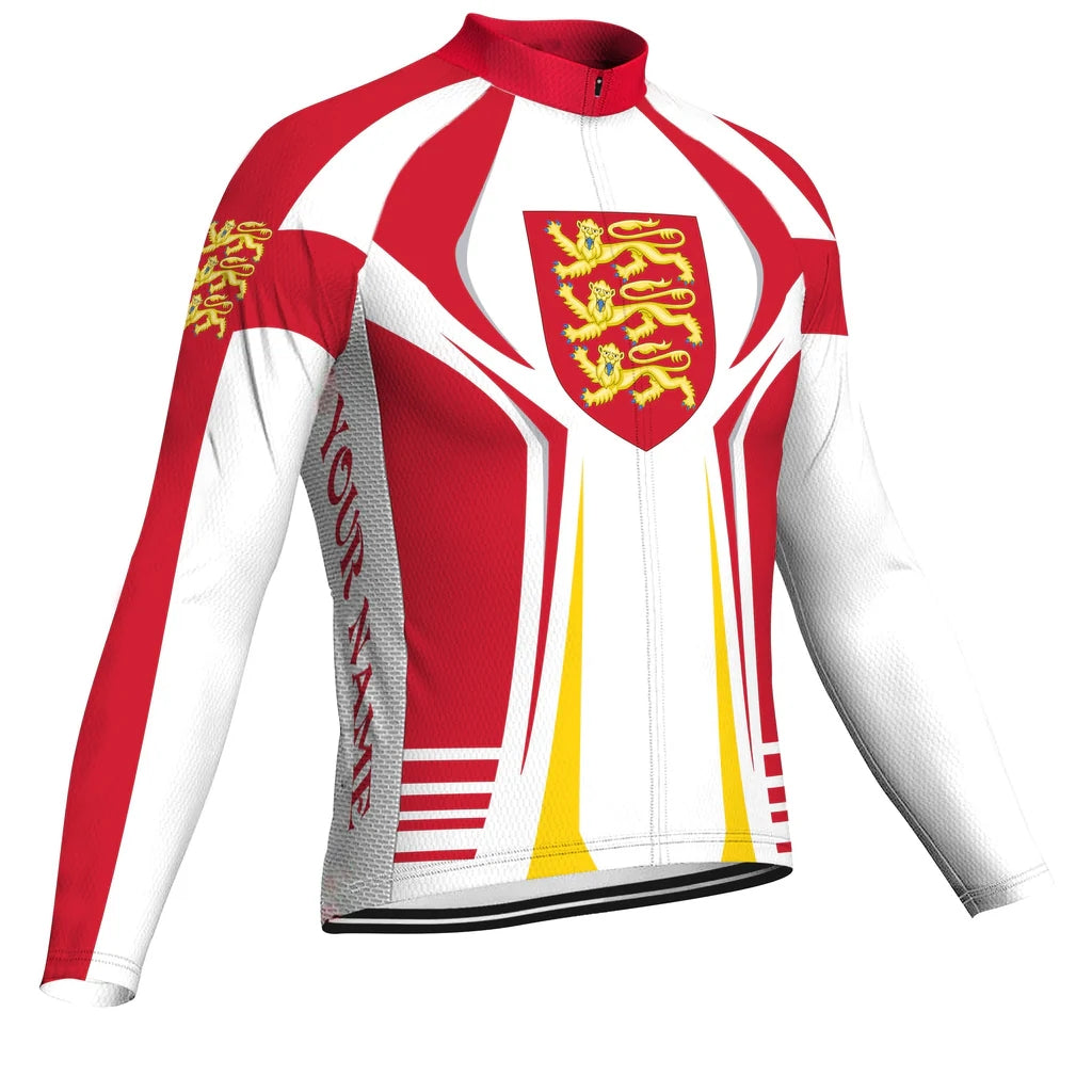 Customized England Men's Winter Thermal Fleece Cycling Jersey Long Sleeve