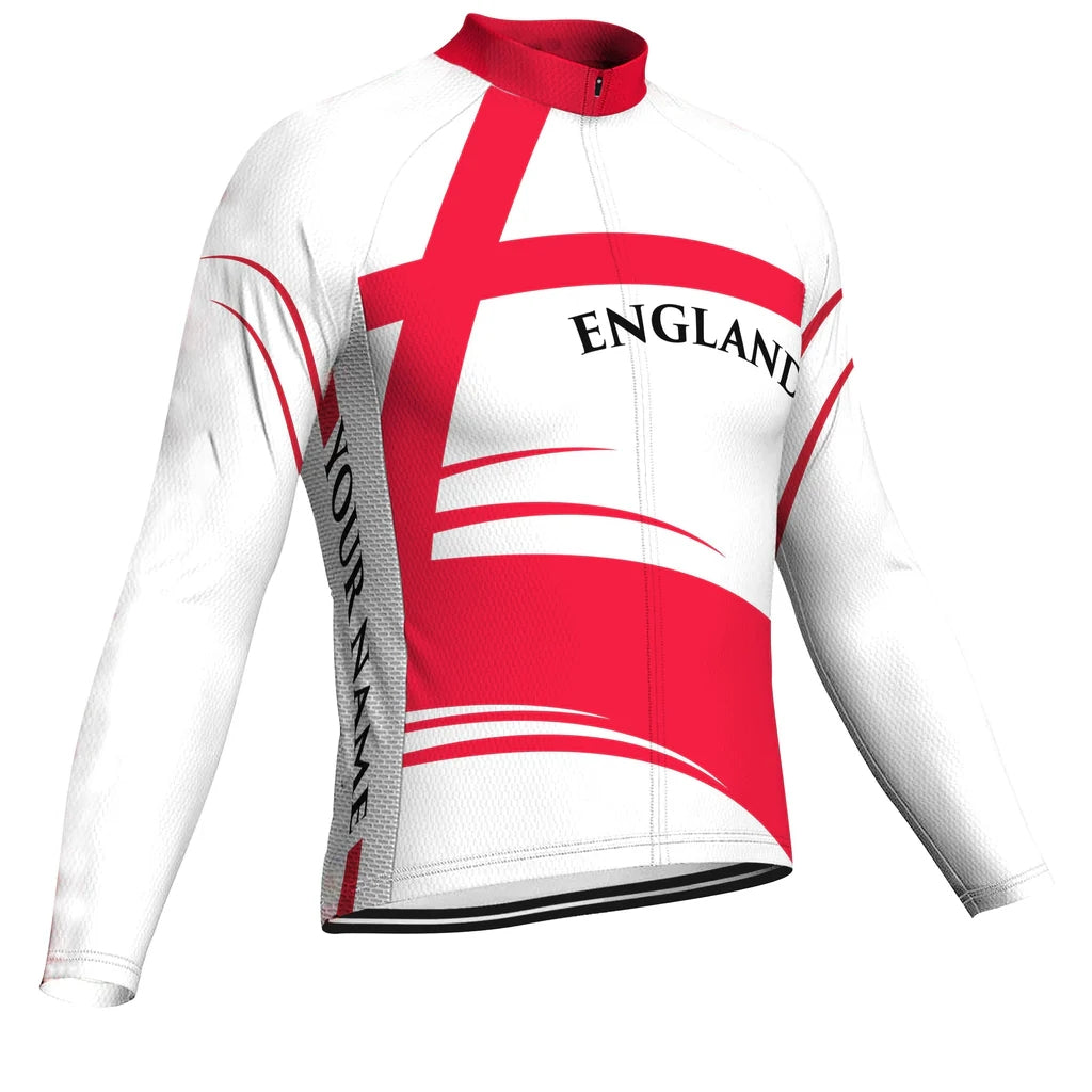 Customized England Men's Winter Thermal Fleece Cycling Jersey Long Sleeve