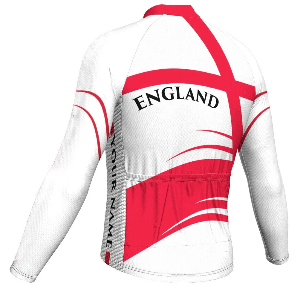 Customized England Men's Winter Thermal Fleece Cycling Jersey Long Sleeve