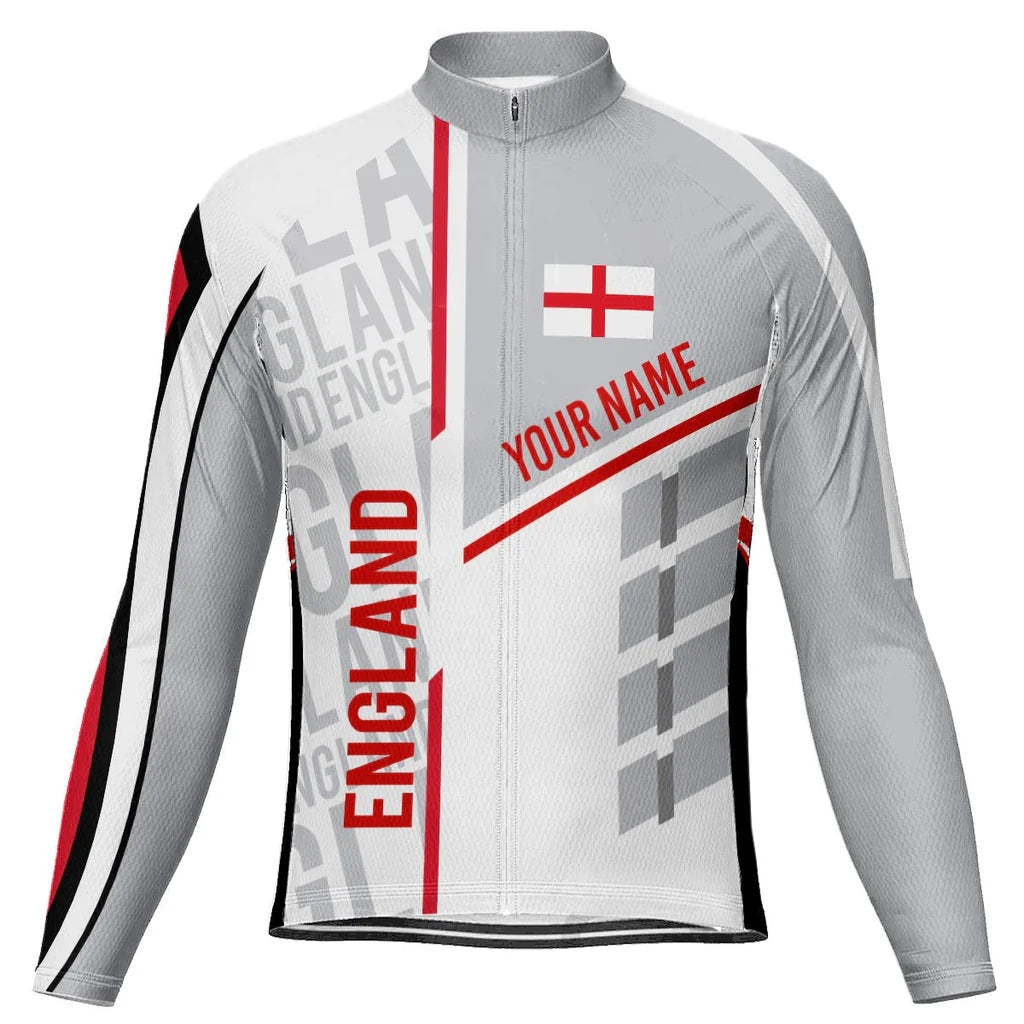 Customized England Men's Winter Thermal Fleece Cycling Jersey Long Sleeve