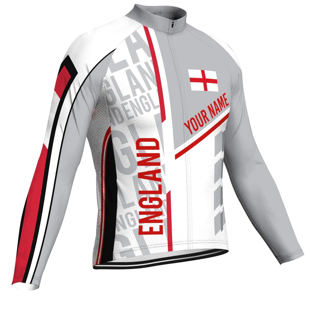Customized England Men's Winter Thermal Fleece Cycling Jersey Long Sleeve