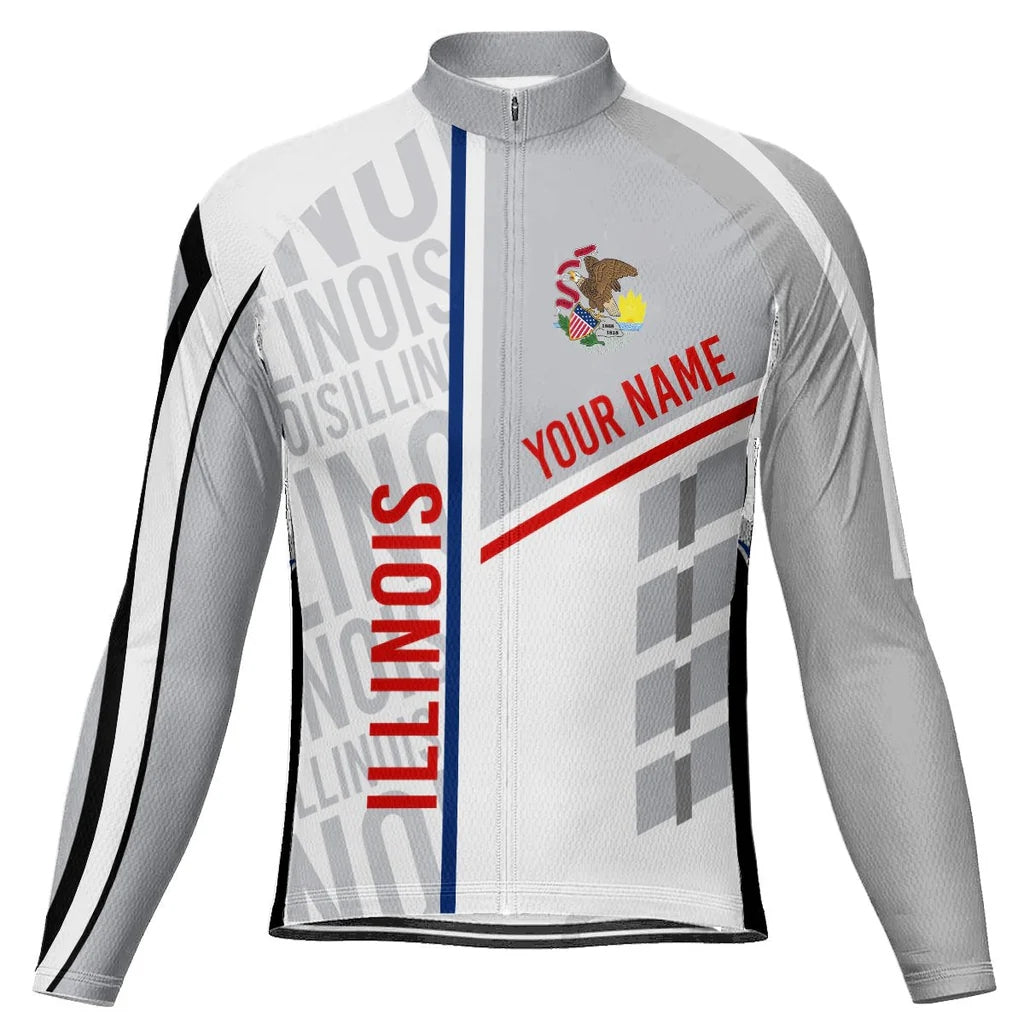 Customized Illinois Men's Winter Thermal Fleece Cycling Jersey Long Sleeve