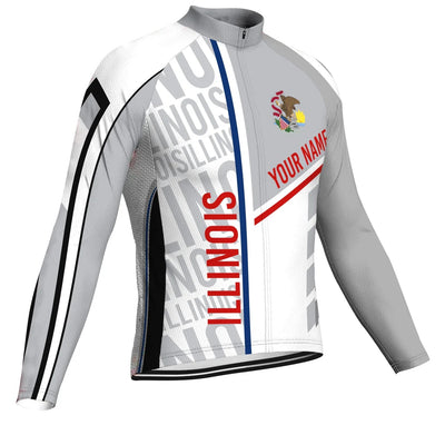 Customized Illinois Men's Winter Thermal Fleece Cycling Jersey Long Sleeve