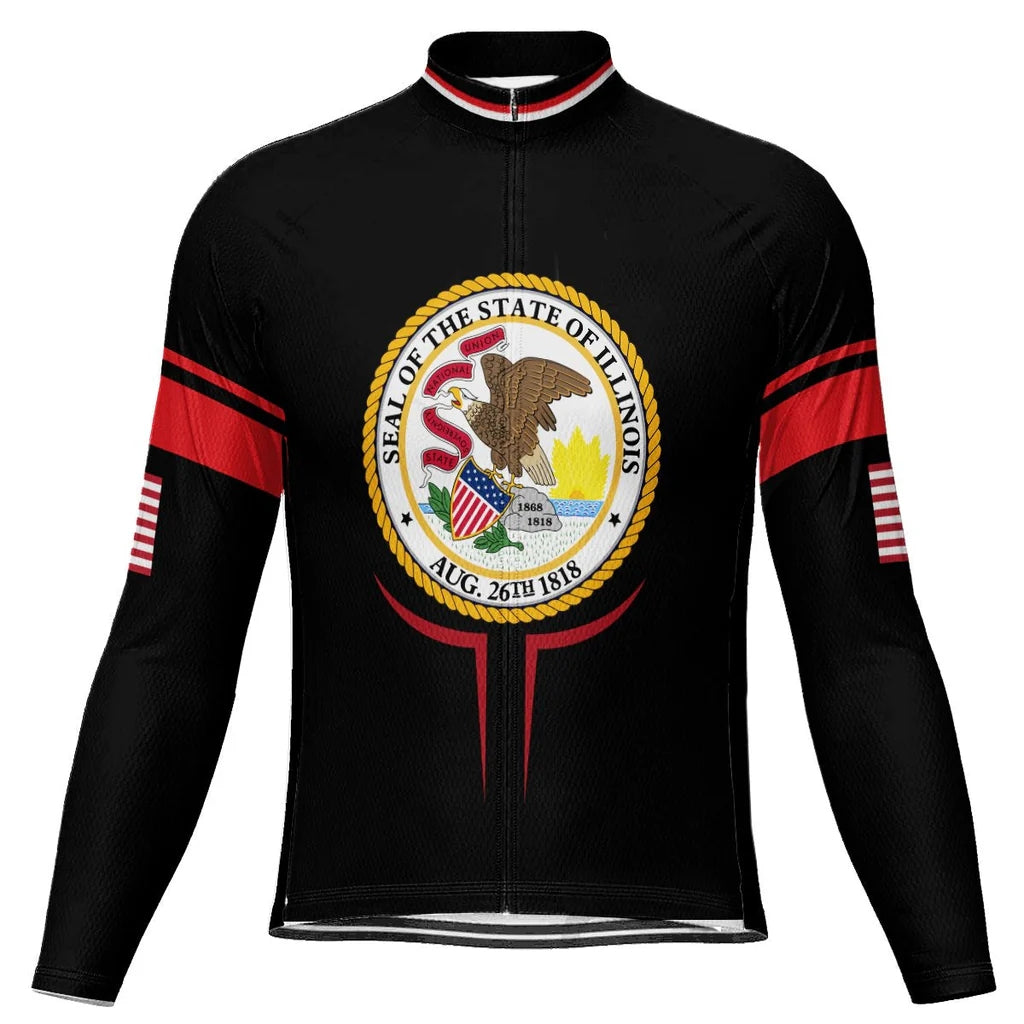 Customized Illinois Men's Winter Thermal Fleece Cycling Jersey Long Sleeve