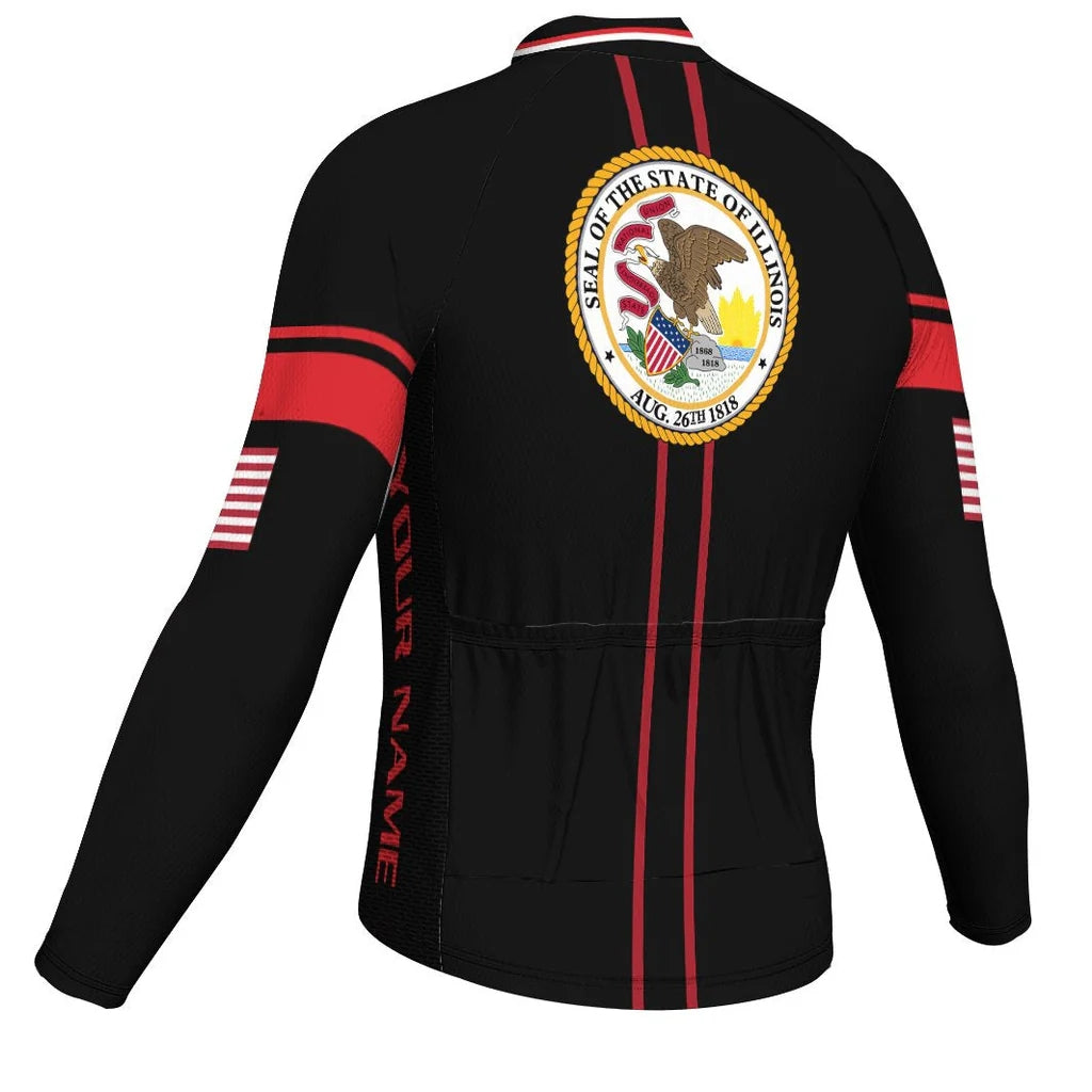 Customized Illinois Men's Winter Thermal Fleece Cycling Jersey Long Sleeve