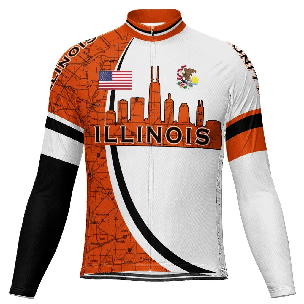Customized Illinois Men's Winter Thermal Fleece Cycling Jersey Long Sleeve