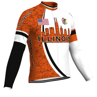 Customized Illinois Men's Winter Thermal Fleece Cycling Jersey Long Sleeve
