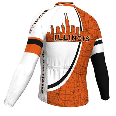 Customized Illinois Men's Winter Thermal Fleece Cycling Jersey Long Sleeve